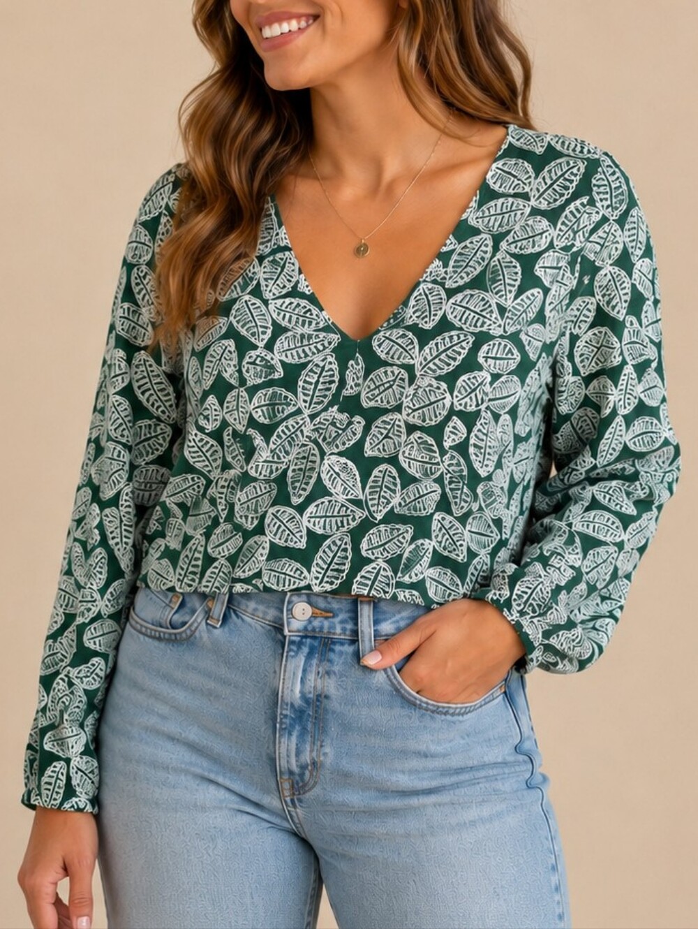 Zara Green White Embroidered Leaf Print Crop Top Size Large Balloon Sleeve Boho